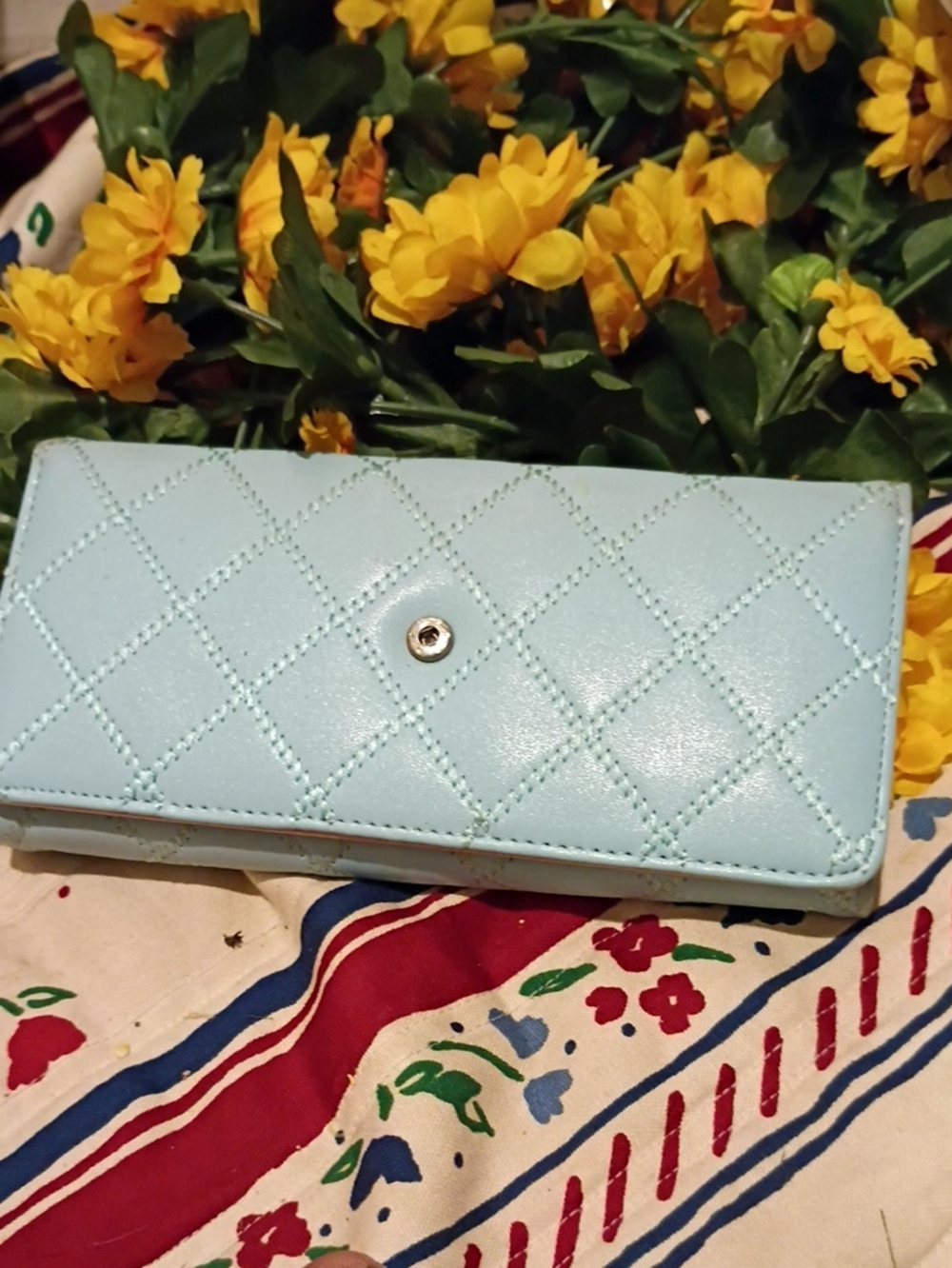 Quilted Light Blue Women's Wallet with Snap Closure